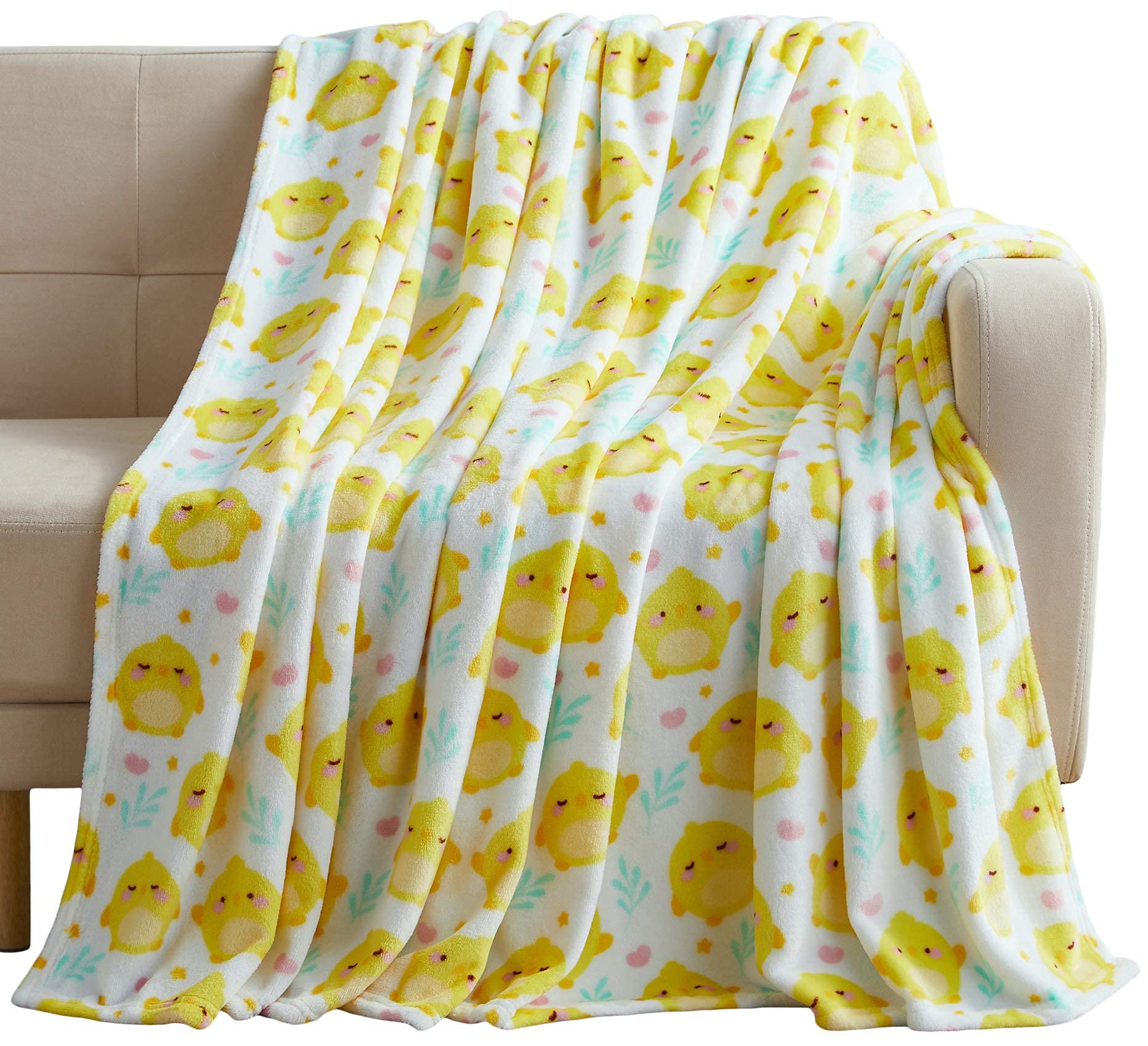 Spring Chicks Velvet Fleece Throw Blanket: Soft Cozy Print For Boys And Girls, Yellow White Aqua Pink (Design 3)