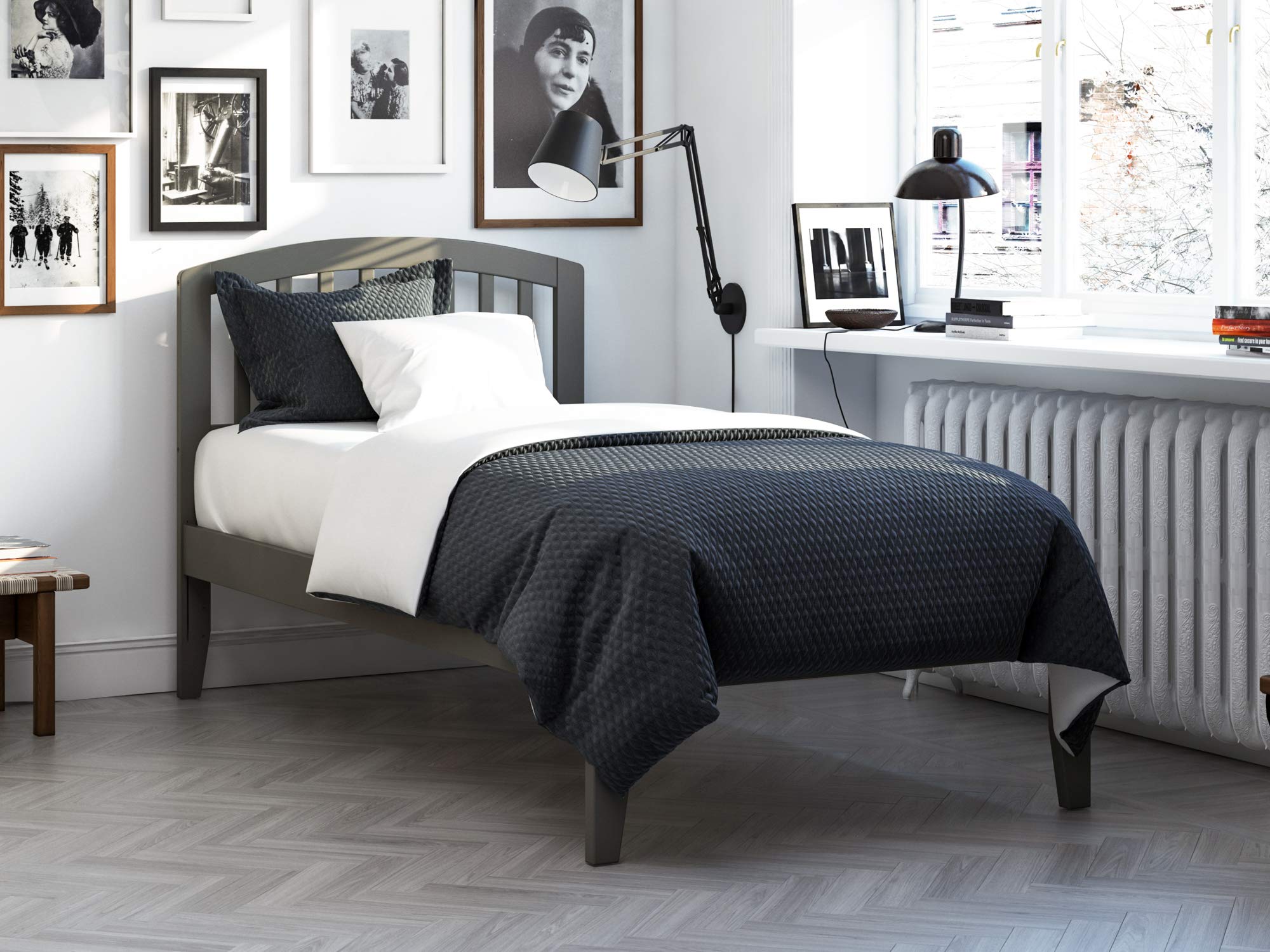 AFI, Richmond Twin XL Platform Bed with Attachable USB Charger, Grey