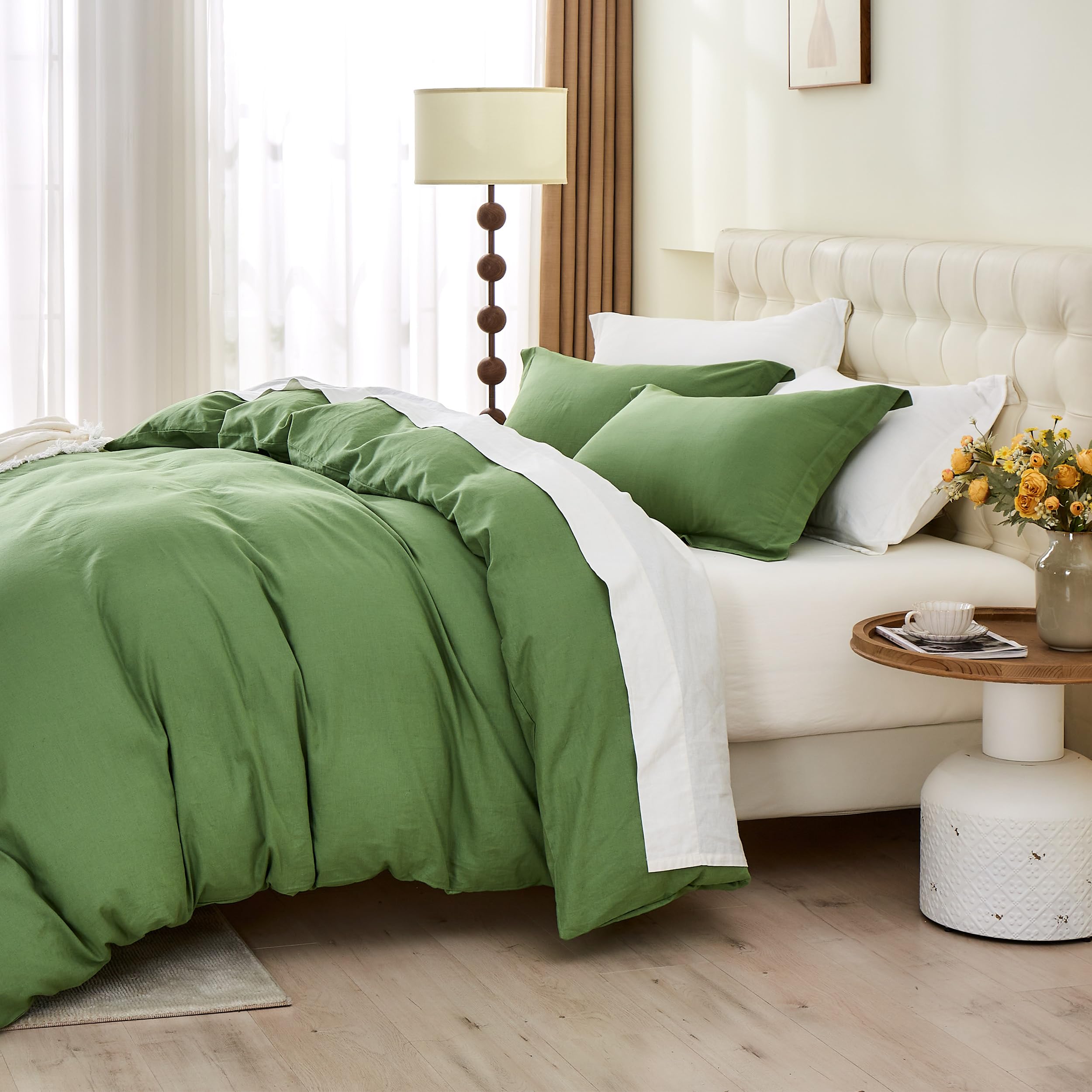 Simple&Opulence French Linen Duvet Cover Set- 104''X 92'' - 3 Pieces (1 Comforter Cover,2 Pillowcases)-Natural Flax Cotton Blend