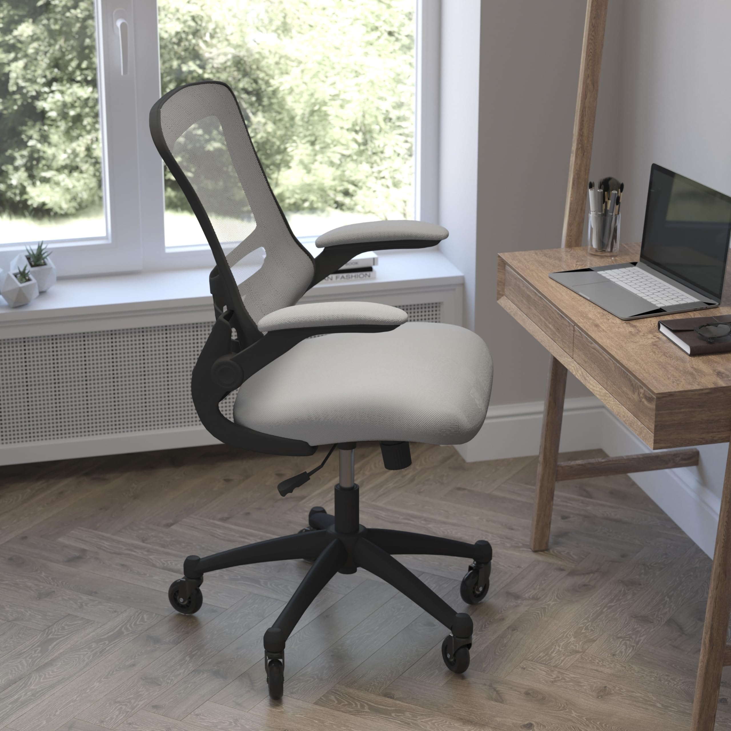 Flash Furniture Kelista Mid-Back Dark Gray Mesh Swivel Ergonomic Task Office Chair With Flip-Up Arms And Transparent Roller Wheels