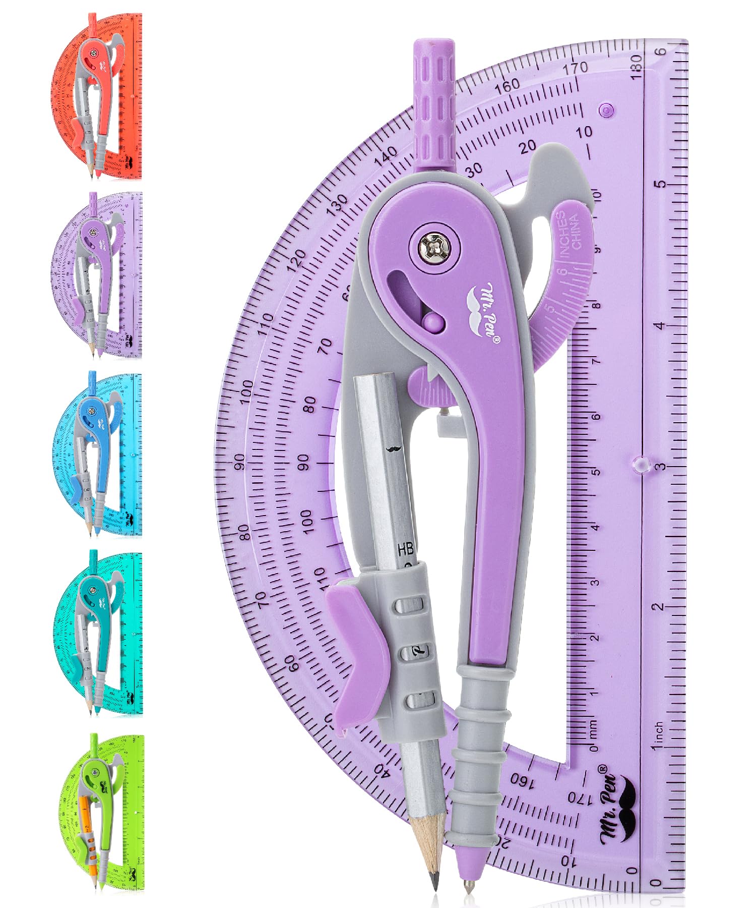 Mr. Pen- Compass And Protractor Set, Purple, Compass Geometry Tool, Protractor And Compass Set, Compass Drawing Tool, Drawing Co