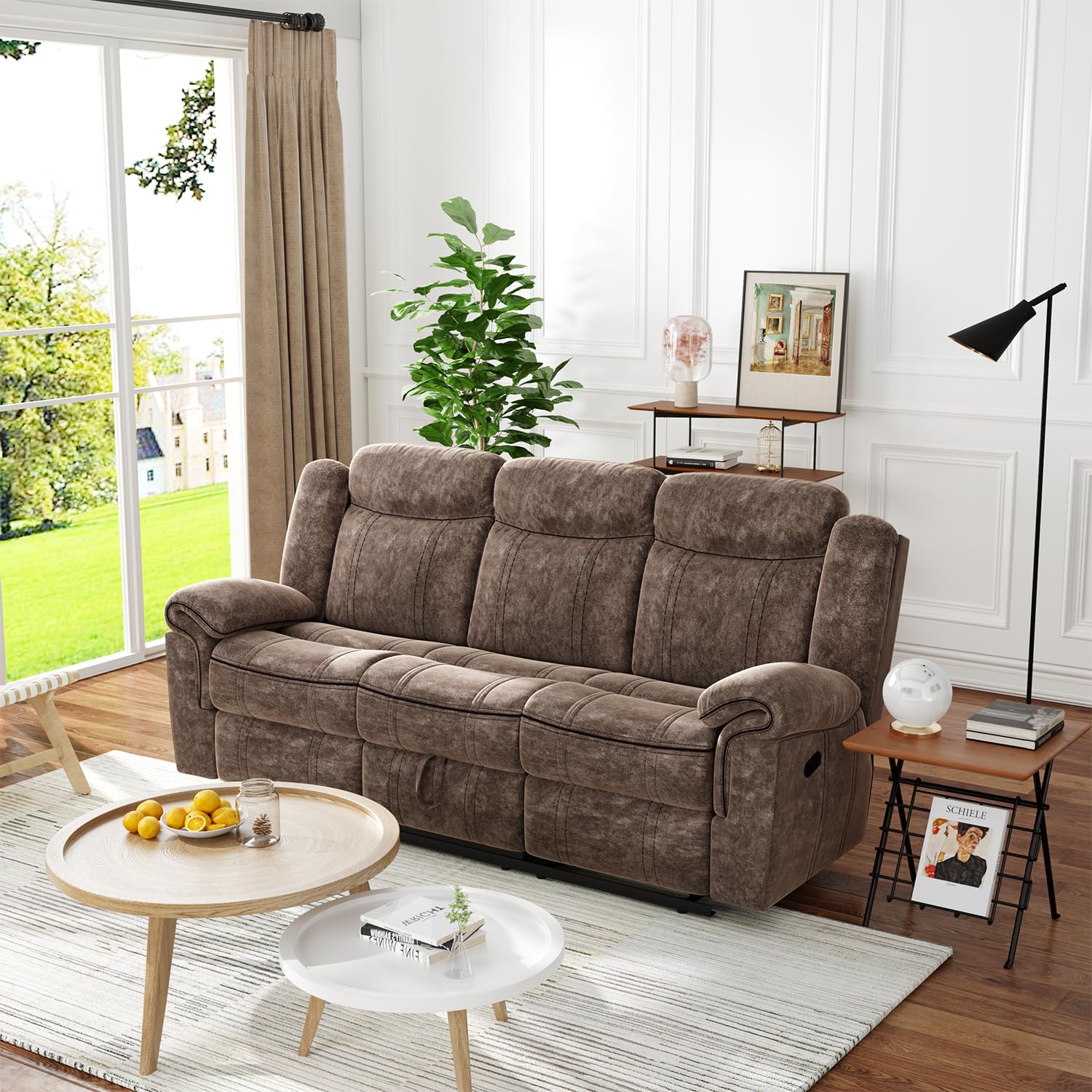 Acme Zubaida Velvet Motion Reclining Sofa with USB Dock in 2-Tone Chocolate