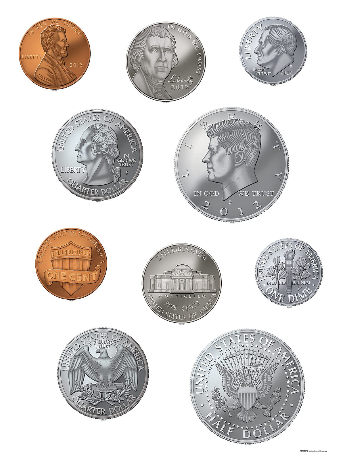 Teacher Created Resources (5337) Money - Coins Accents,Silver/Brown