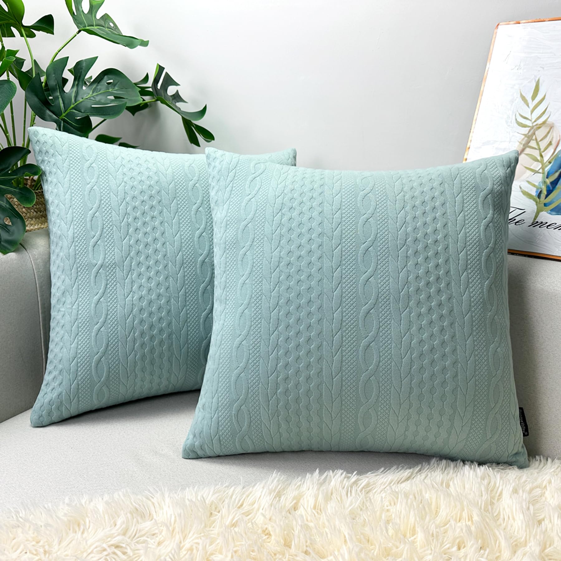 Booque Valley Throw Pillow Covers, Pack Of 2 Super Soft Elegant Modern Spring Light Green Cushion Covers Decorative Stretchy Pil