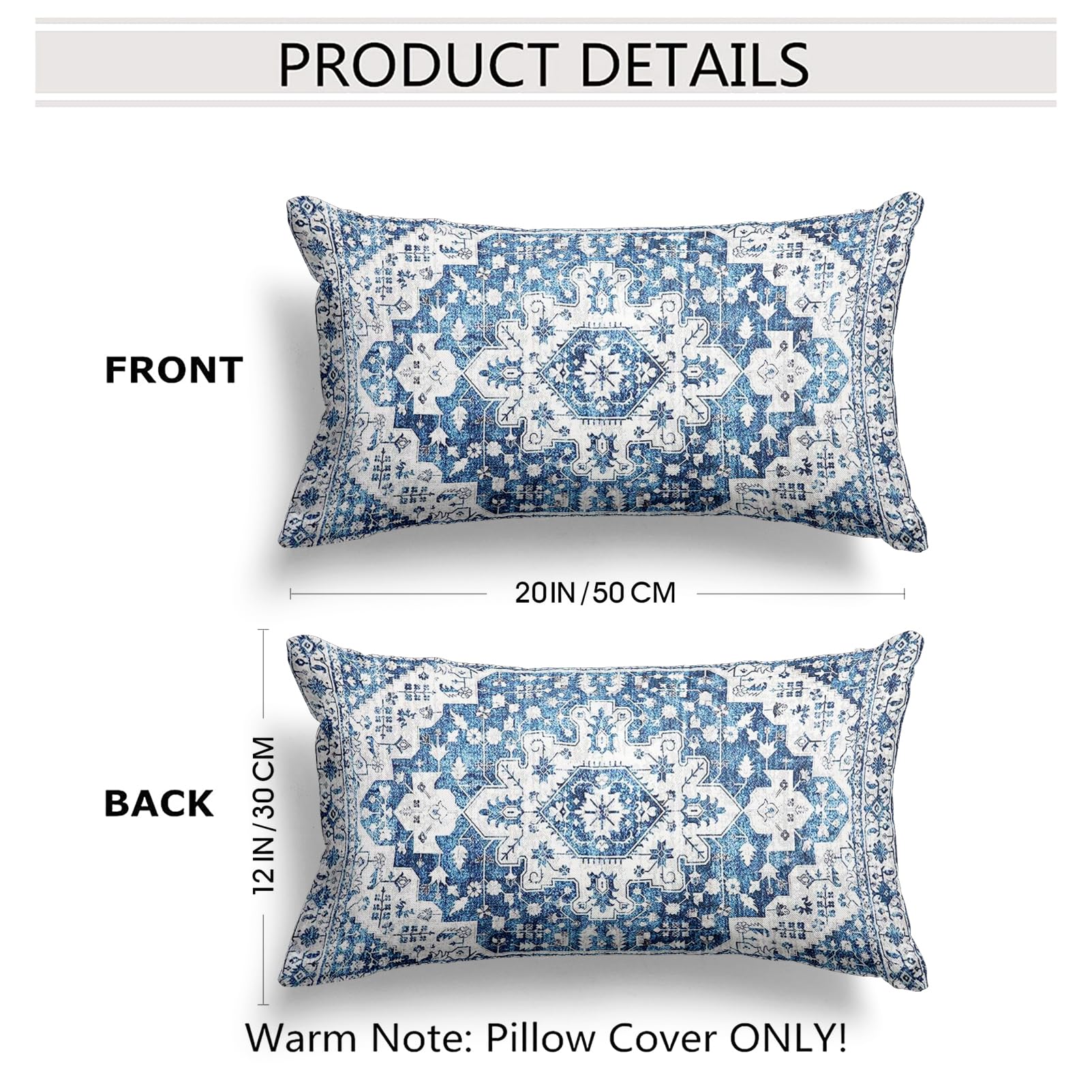Snycler Boho Throw Pillow Covers 12X20 Inch Set Of 2 Blue Boho Rug Carpet Double Sided Pattern Cotton Soft Pillow Case Cushion C