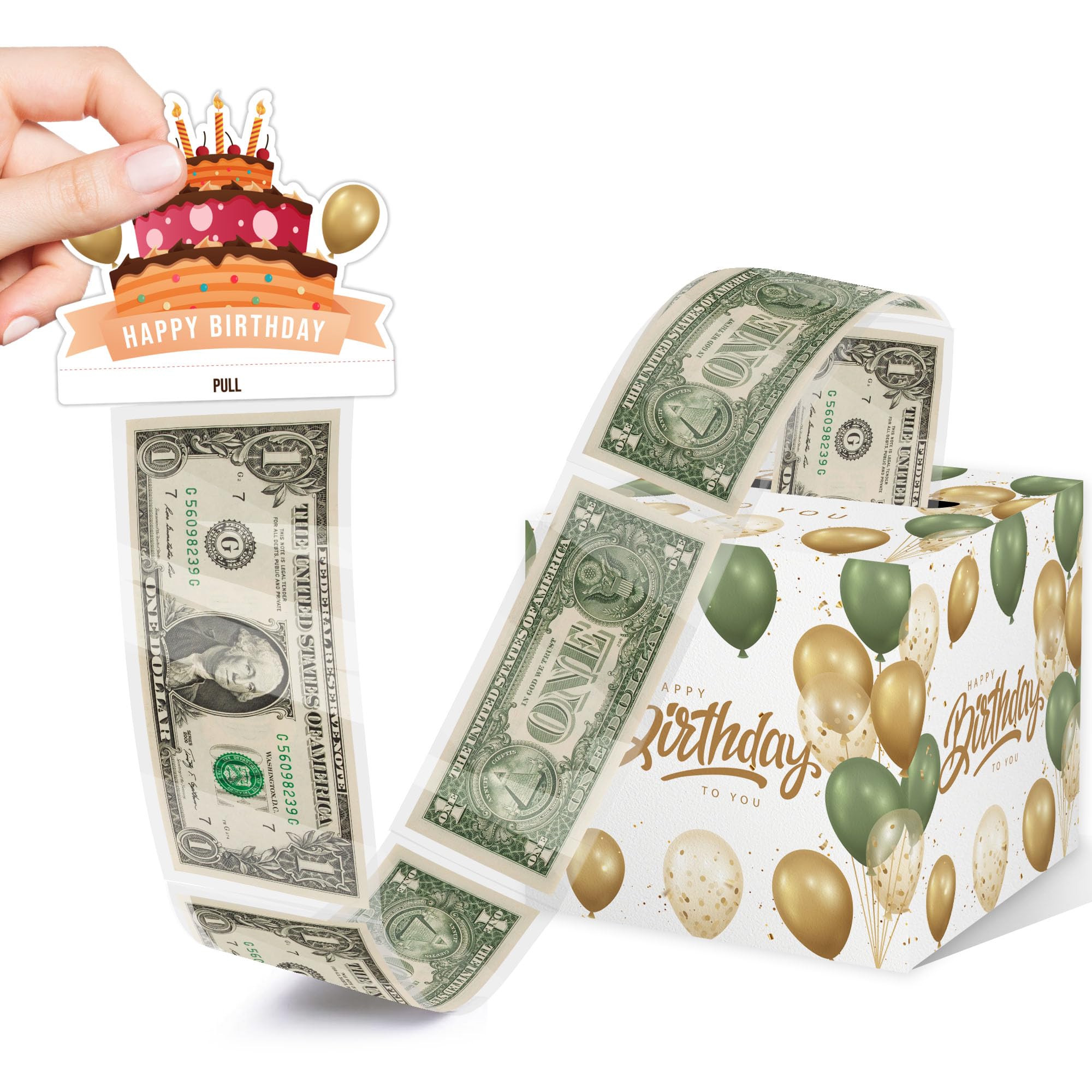 Green Surprise Money Box Gift Pull - Happy Birthday Money Box for Cash Gift Set Included Happy Birthday Card and 35Pcs Transpare