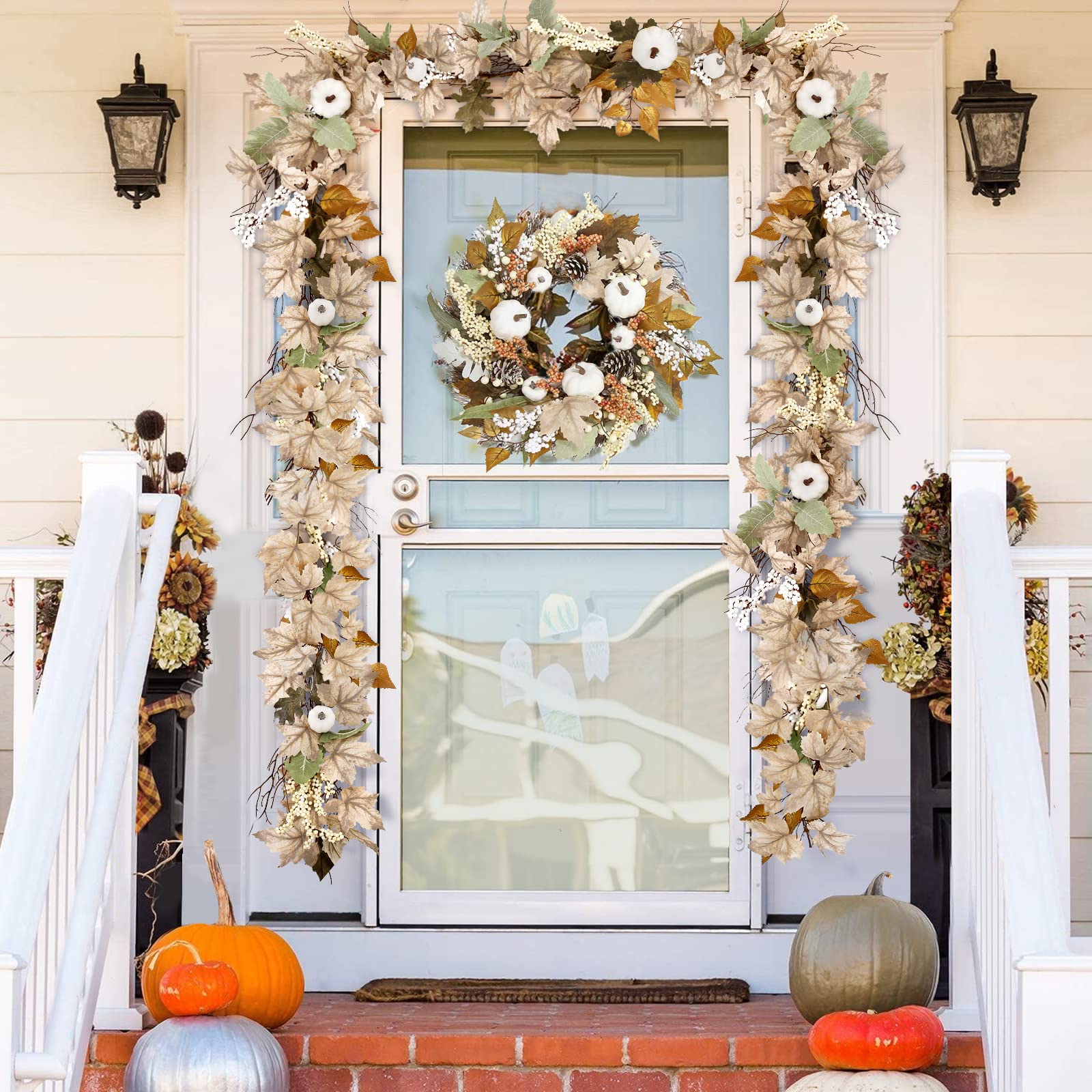 Fall Decor - Fall Garland - 6Ft Autumn Maples Leaf Pumpkin Berry Garland - Thanksgiving Halloween Mantle Fireplace Farmhouse Har