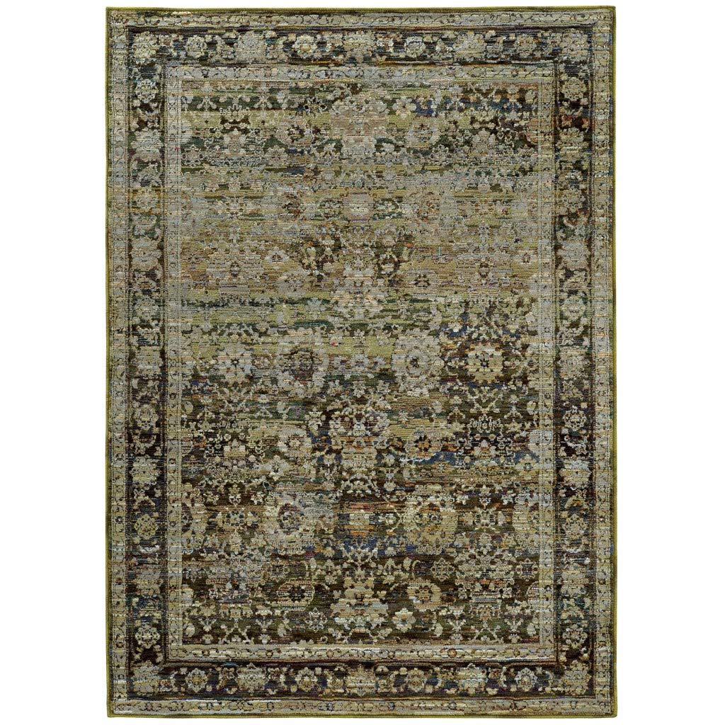 HomeRoots Nylon, Polypropylene 5'x8' Green and Brown Floral Area Rug