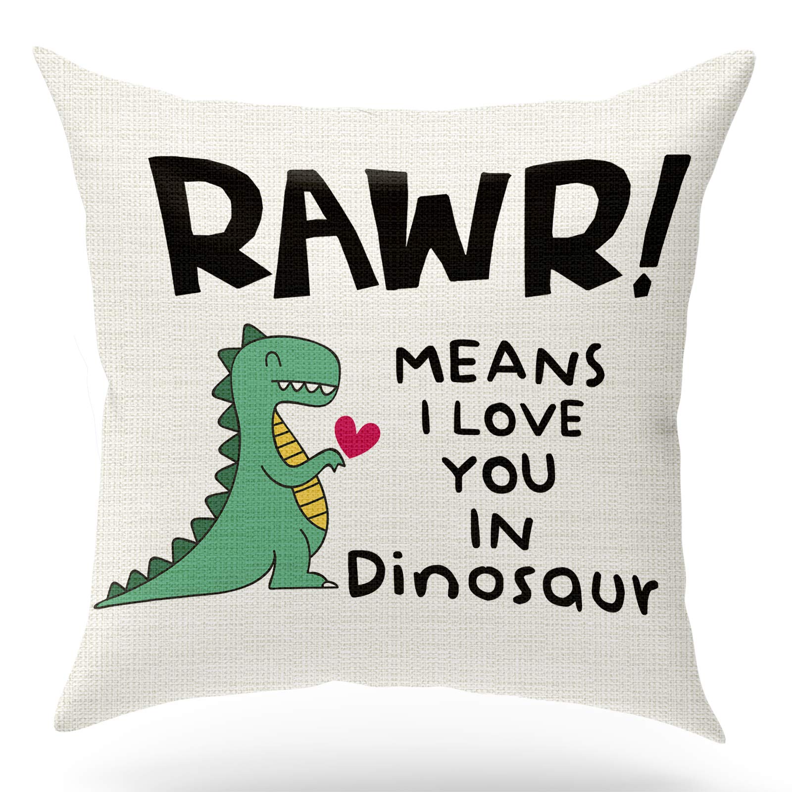 Kongmotree Dinosaur Gift Dinosaur Couple Gift Dinosaur Lover Gift,Letters Rawr Means I Love You In Dinosaur, Linen Pillow Case F
