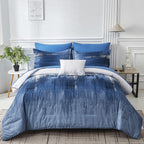 Dinjoy Ombre Blue Comforter Set Twin Size Reversible Gradient Blue Grey Boho Bedding Set for Men Women 7 Pieces Bed in A Bag Boh