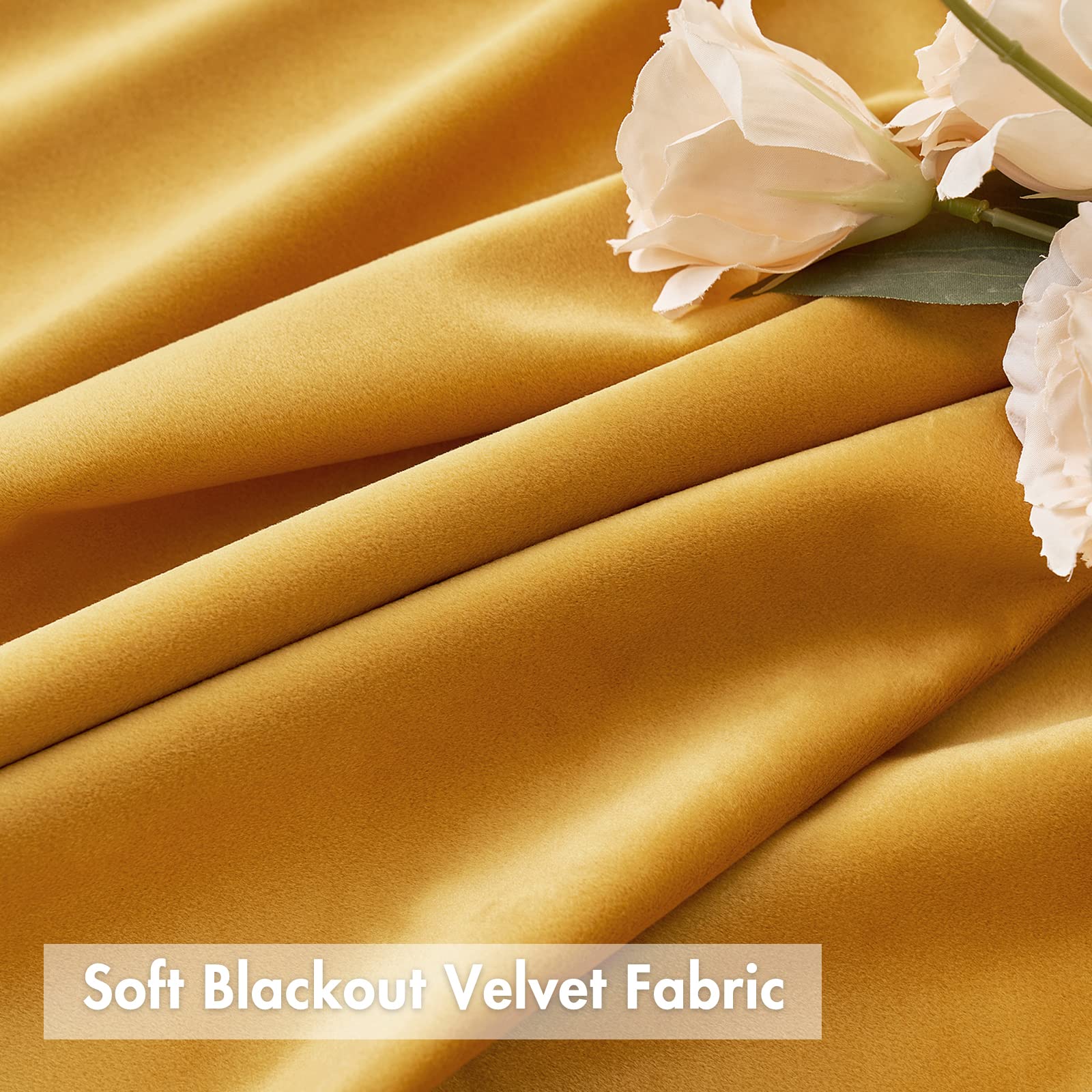 Miulee Mustard Yellow Pom Pom Velvet Curtains For Fall Bedroom/Living Room Darkening Thermal Insulating 84 Inches Long Blackout