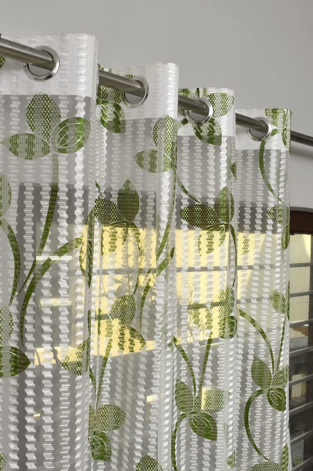 Rensum Net Flower Printed Curtains for Door 7Ft Set of 2 | Light Filtering Tissue Curtain Drapes for Home Office Decor | Eyelet