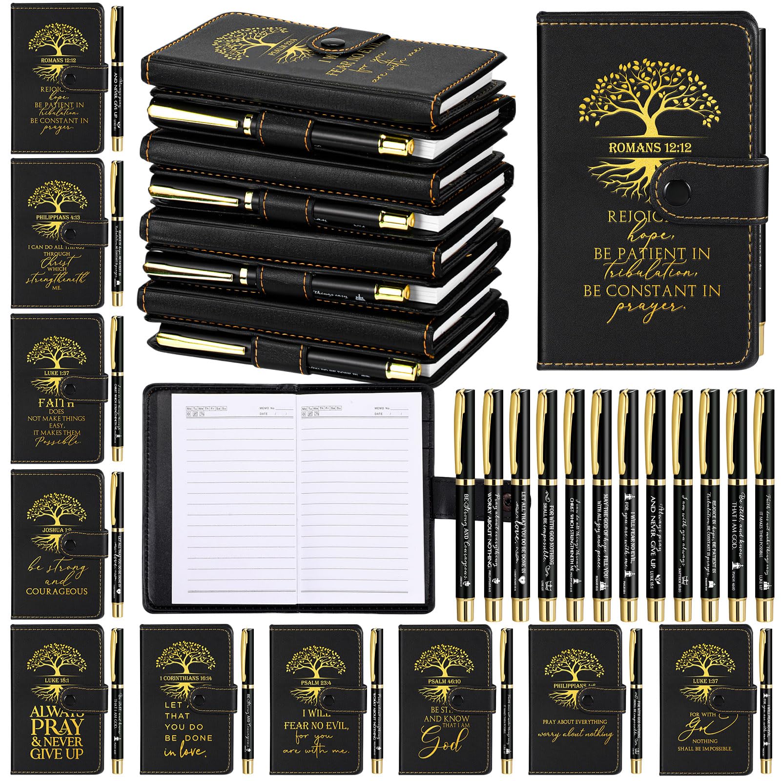 Spakon 20 Sets Christian Gifts Bulk Church Leather Notebook with Pen Pastor Appreciation Gifts Clergy Sunday School Teacher Pray