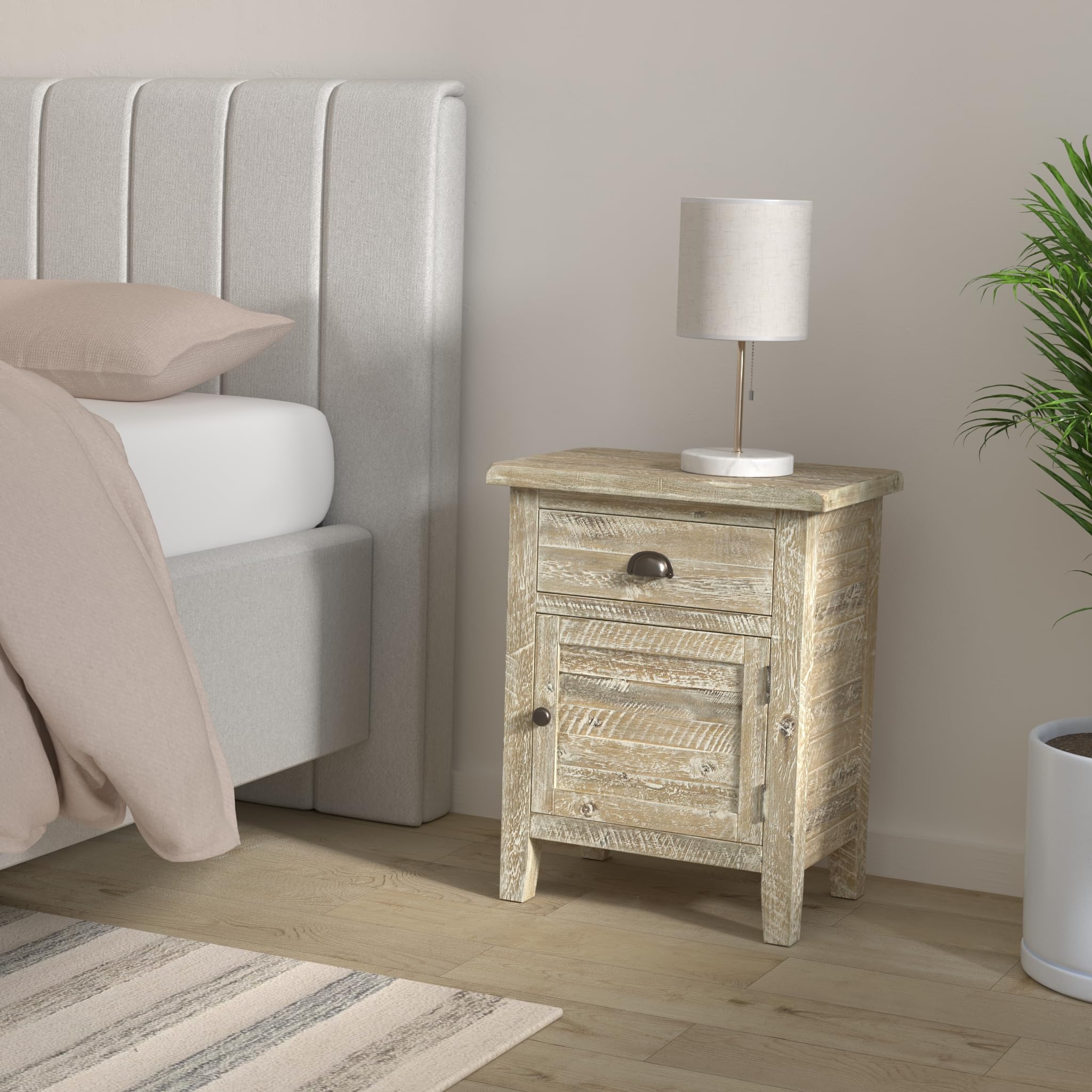 Jofran Artisan's Craft Farmhouse Distressed 20" End Table Nightstand with Storage Cabinet, Washed Grey