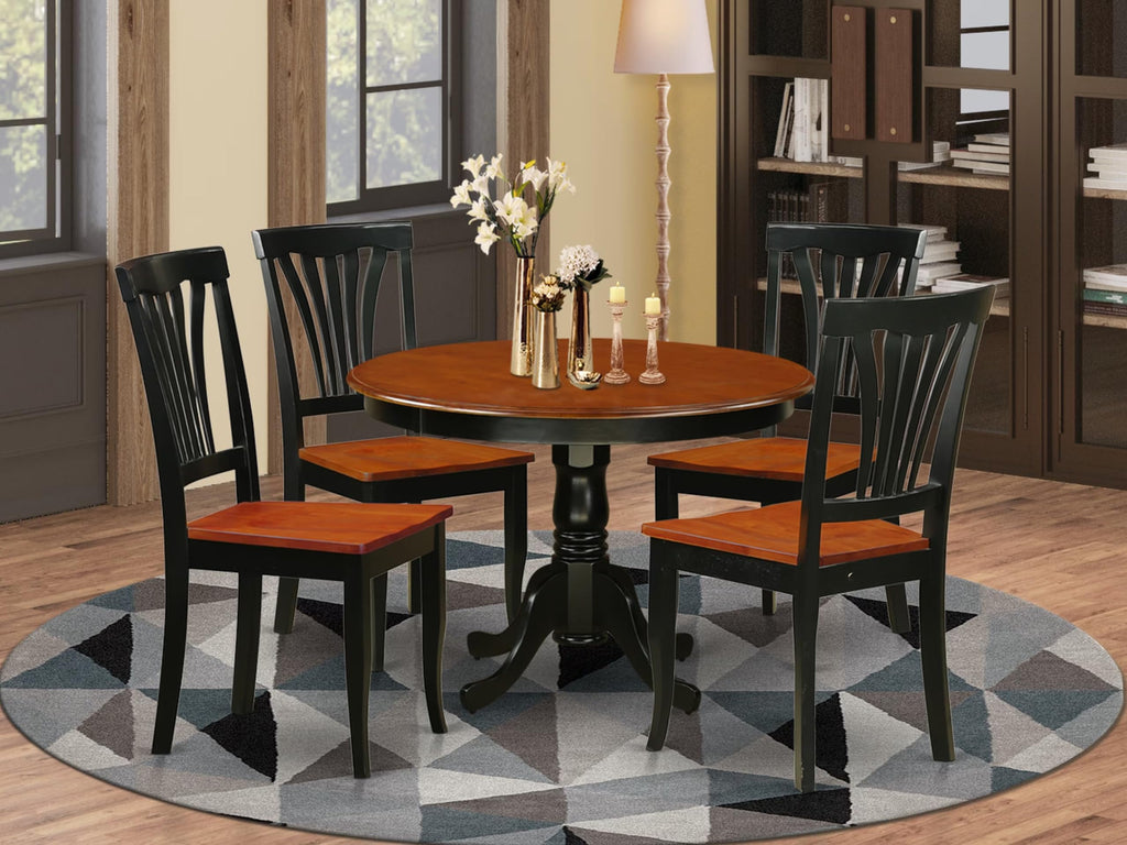 East West Furniture HLAV5-BCH-W 5 Piece Modern Dining Table Set Includes a Round Wooden Table with Pedestal and 4 Kitchen Dining Chairs, 42x42 Inch, Black & Cherry