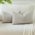 Otostar Boho Decorative Throw Pillow Covers 16 X 24 Inch Soft Corduroy Solid Striped Pillow Covers Lumbar Cushion Case Couch Pillowcases For Sofa Bed Home Decor Pack Of 2 (Light Grey)