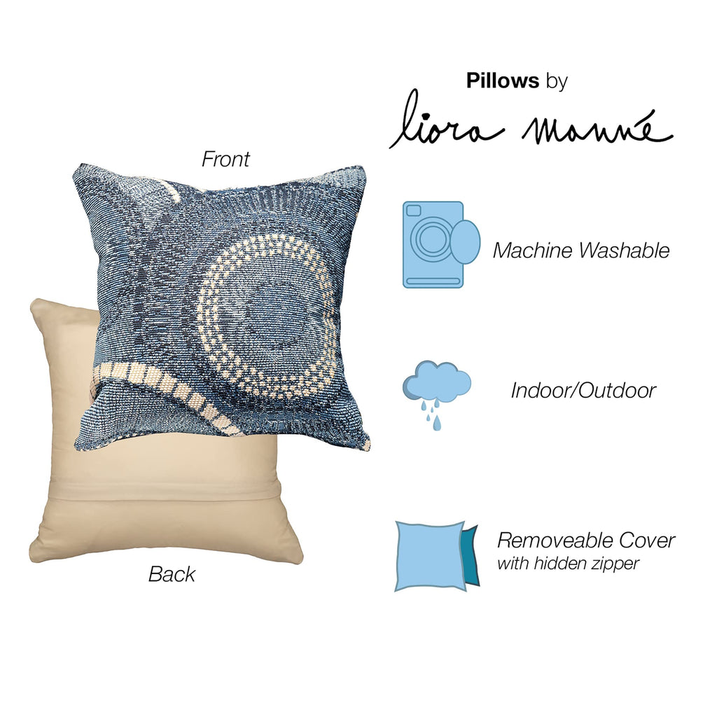 Liora Manne Marina Indoor/Outdoor Power Loomed Easy Care Pillows, 18 X 18-Inch, Circles Delft