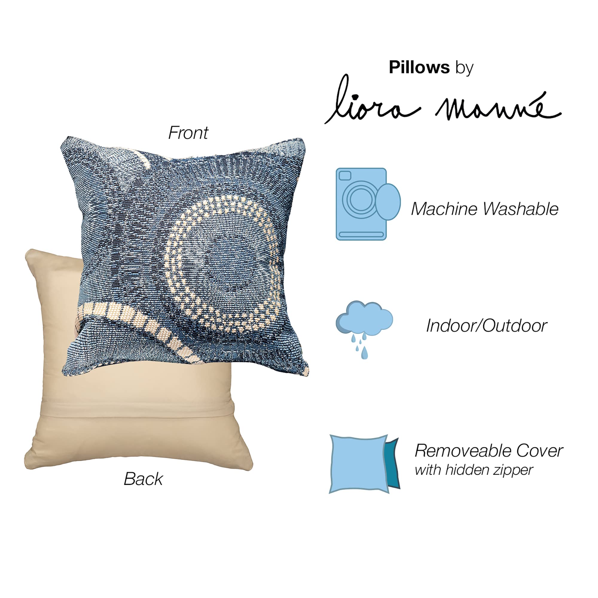 Liora Manne Marina Indoor/Outdoor Power Loomed Easy Care Pillows, 18 X 18-Inch, Circles Delft