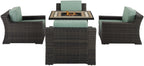Crosley Furniture Beaufort Beaufort 5-Piece Wicker Outdoor Chair Patio Furniture Set With Propane Gas Fire Pit Table, Brown With Mist Cushions