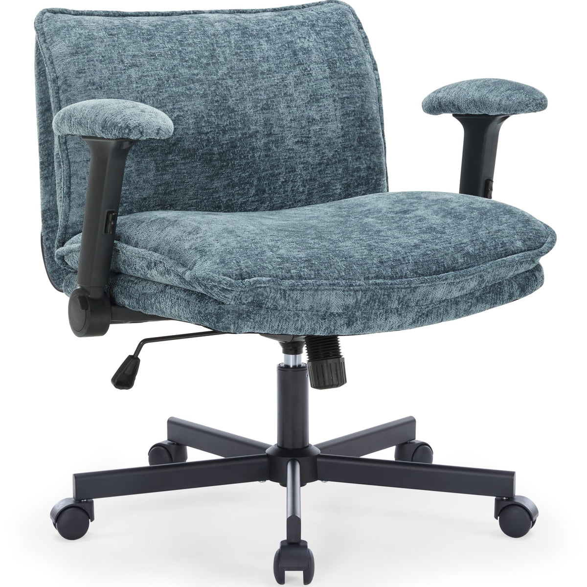 Fancispot Cross Legged Office Chair With Wheels And Adjustable Flip-Arms, Criss Cross Desk Chair With Thick Cushion, Wide Seat O