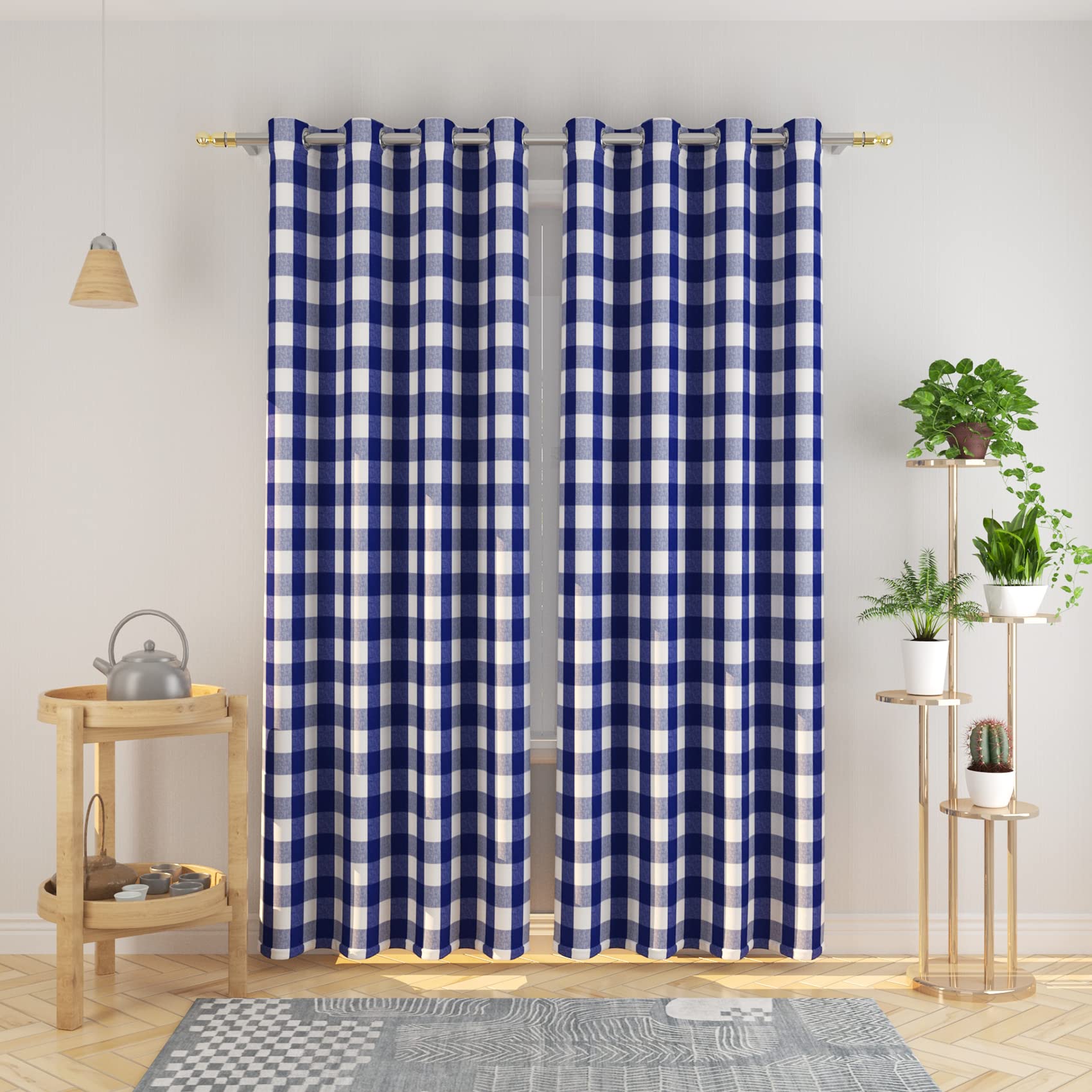 Natus Weaver Buffalo Check Curtains 84 Inch Length Kitchen Living Room Bedroom Navy Blue And White Gingham Plaid Window Curtain
