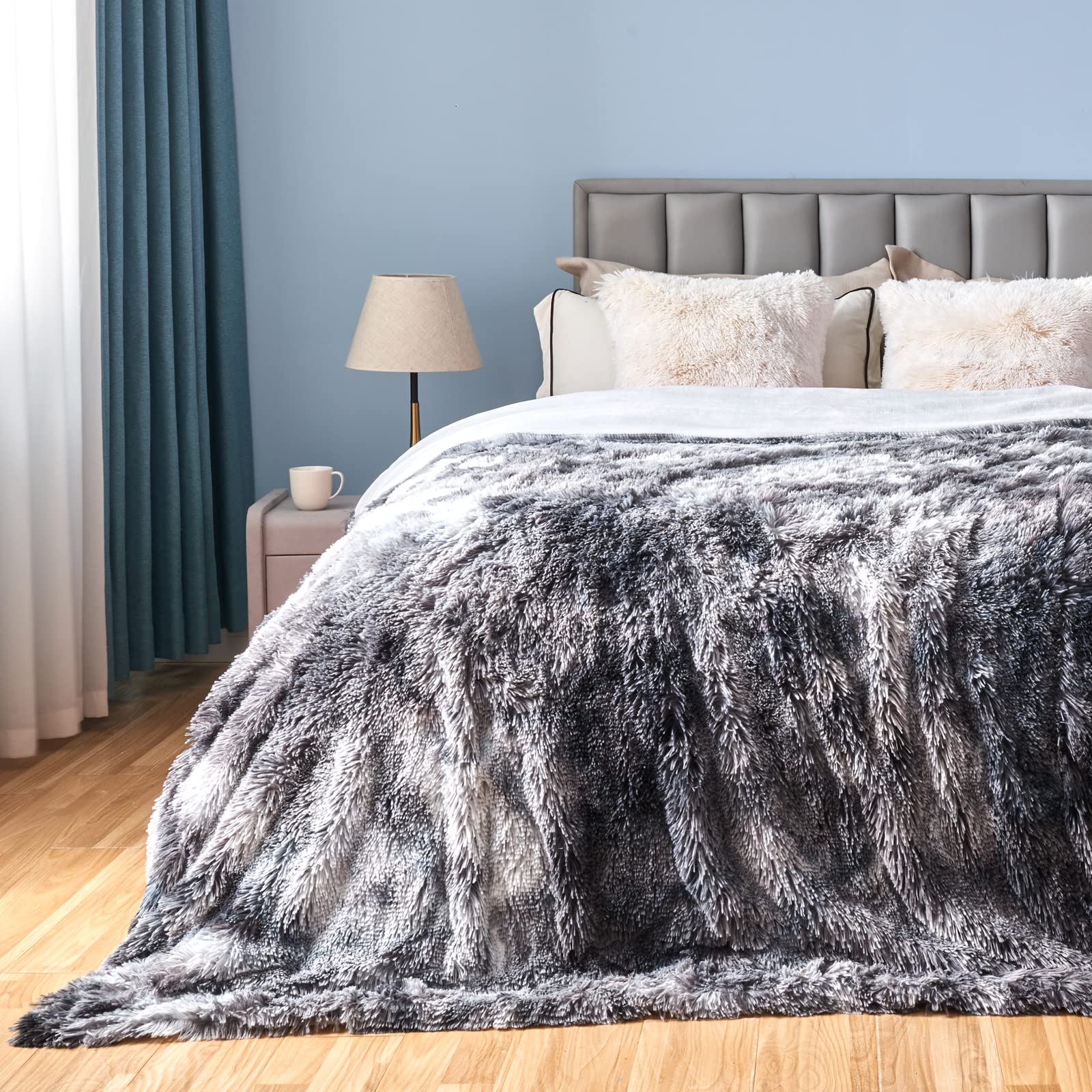 Gonaap Fuzzy Faux Fur Throw Blanket Queen Size Tie-Dye Marble Black Super Soft Cozy Plush Fuzzy Shaggy Blanket For Couch Sofa Be