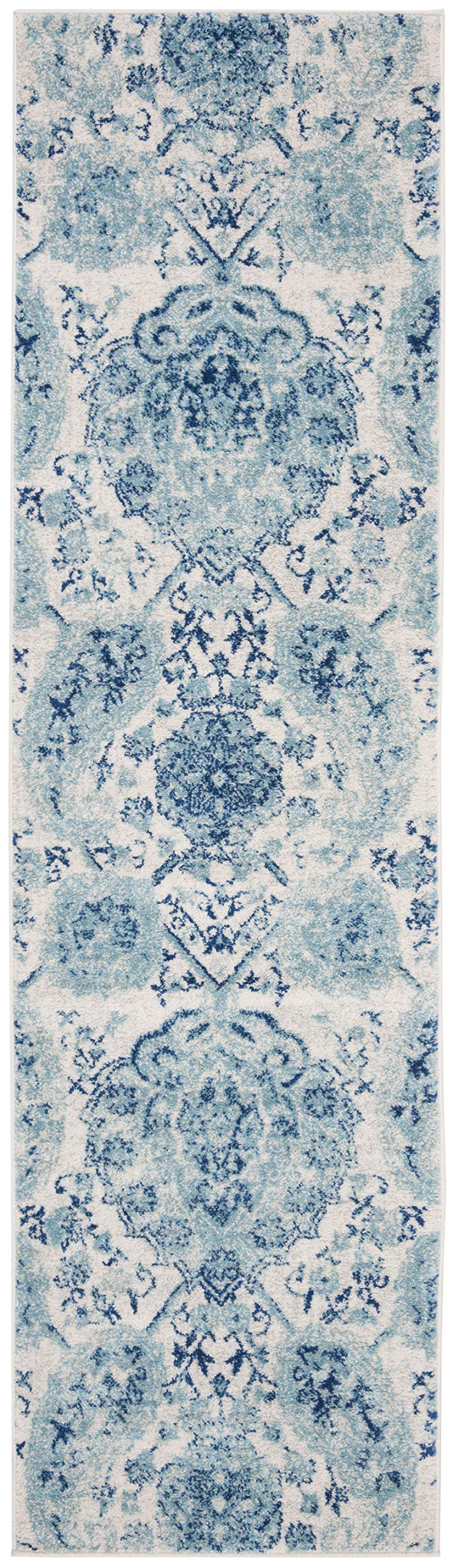 Safavieh Madison Collection Runner Rug - 2'3'' X 16', Cream & Turquoise, Boho Chic Glam Paisley Design, Non-Shedding & Easy Care
