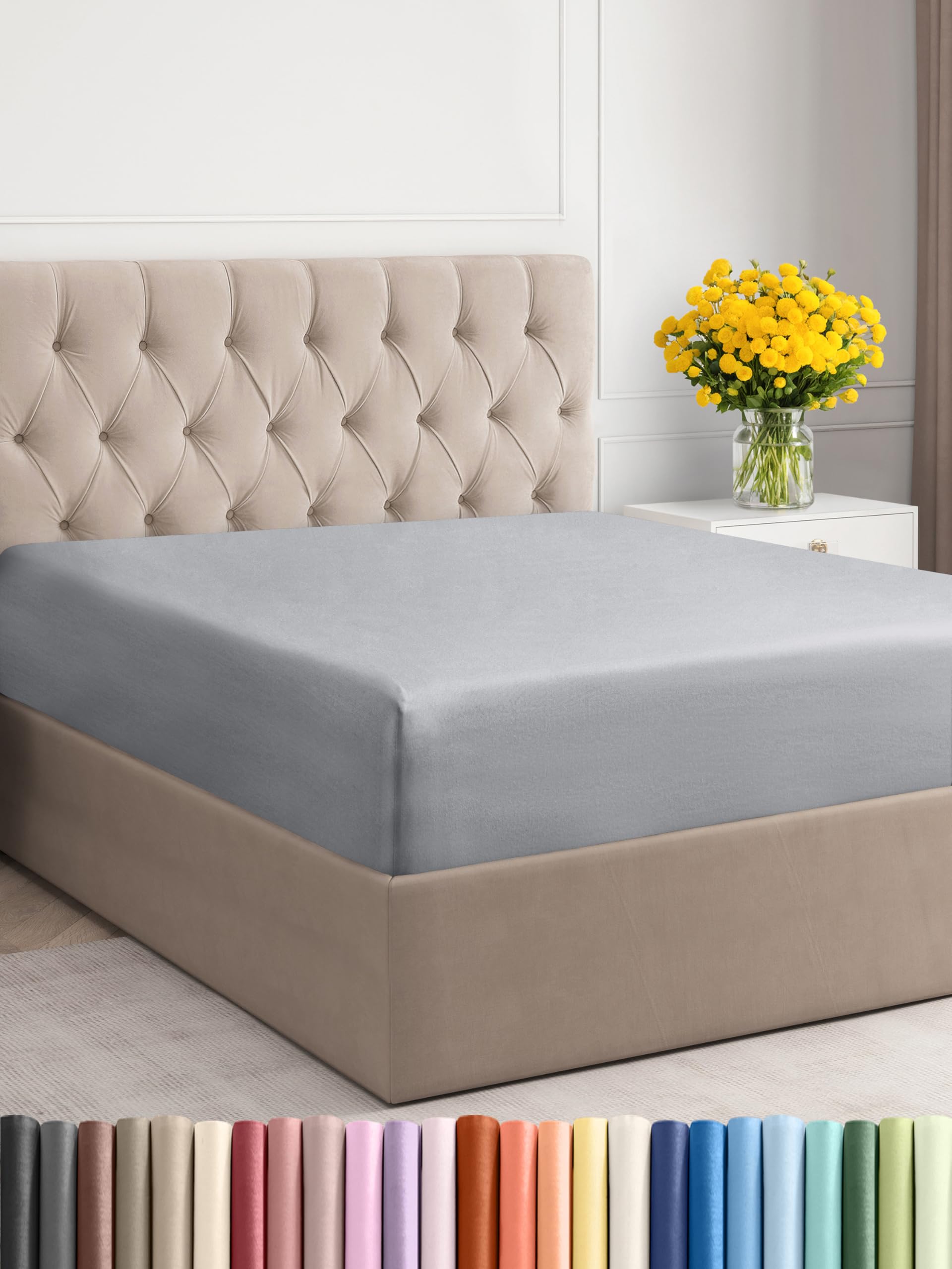 Cal King Size Fitted Bed Sheet - Hotel Luxury Single Fitted Bottom Sheet Only - Fits Mattress Between 8 To 16 Inches - Deep Pockets, Extra Soft & Wrinkle Free - Comfy Breathable & Cooling - Steel Blue