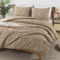 Andency Taupe Comforter Set King Size, Boho Soft Warm Tufted Bedding Comforter Sets For King Size Bed, 3 Pieces Aesthetic Chevro