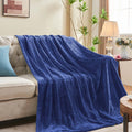Inhand Navy Fleece Twin Blanket, Super Soft Flannel Cozy Blankets For Adults, Lightweight Leaves Pattern Fuzzy Blanket For Couch