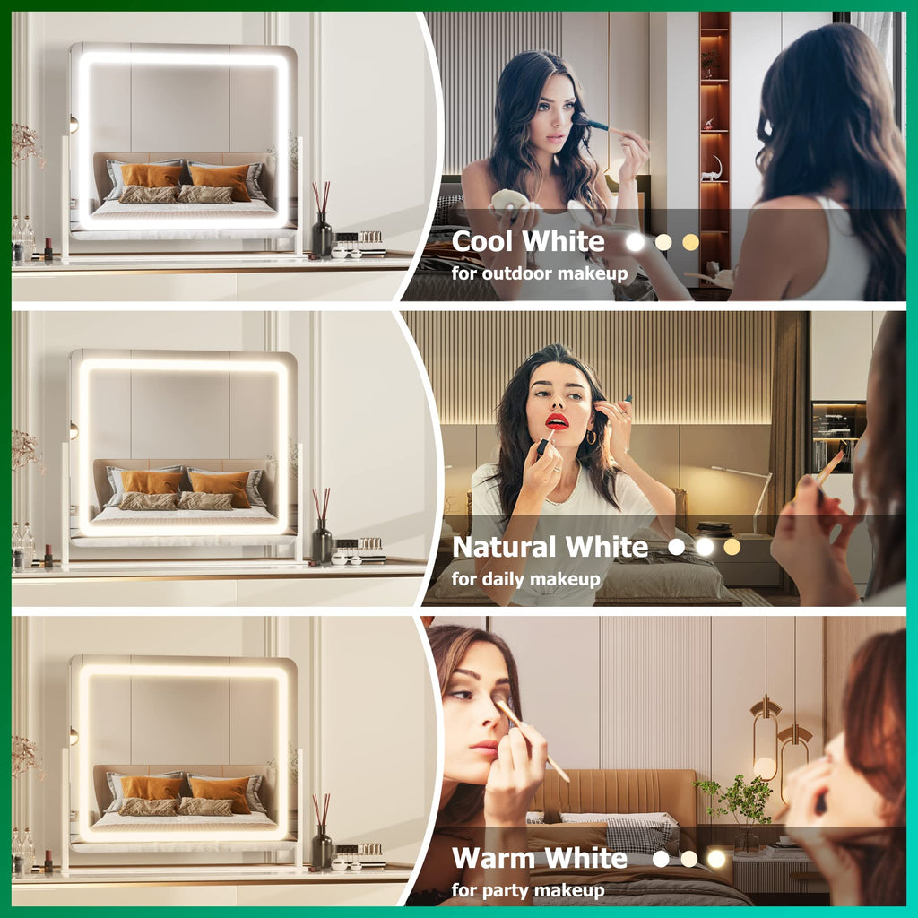 Hasipu Vanity Mirror With Lights, 24.2' X 18.9' Led Make Up Mirror, Light Up Mirror With 10X Magnification And Usb Charging Po