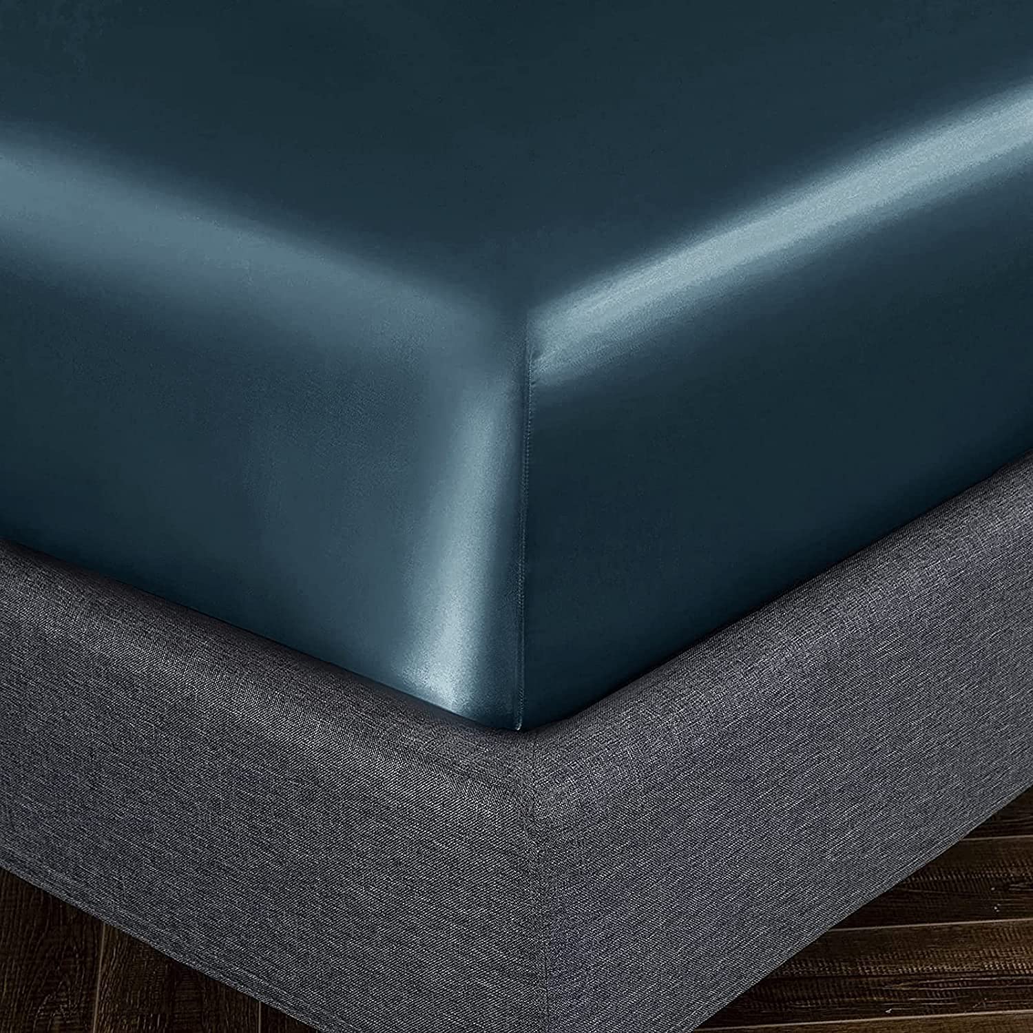 Homiest Deep Sea Blue Satin Fitted Sheet Twin Xl Size Fitted Bed Sheet, Deep Pocket Fitted Sheet Only, Luxury & Ultra Soft Bedding Fitted Sheet Single Bottom Bed Sheets Sold Separately