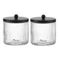 KMwares 2-Pack Glass Qtip Holder Dispenser Set for Cotton Ball, Swab, Round Pads, Floss Picks with Matte Black Metal lid - Bathr