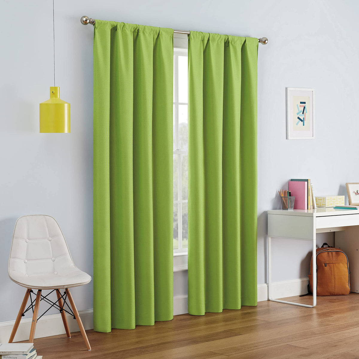 Eclipse Kendall Modern Blackout Thermal Rod Pocket Window Curtain For Bedroom Or Living Room (1 Panel), 42 X 63, Lime