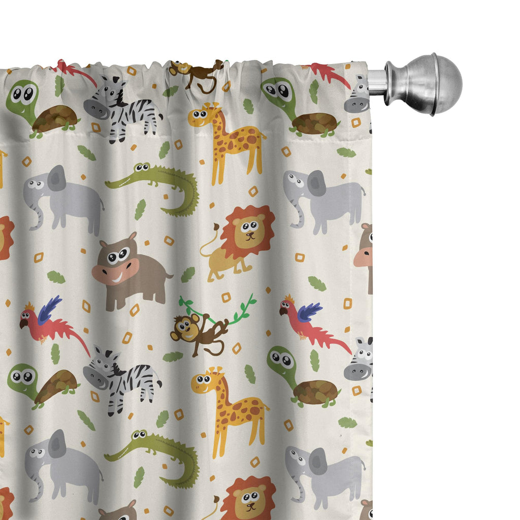 Ambesonne Cartoon Animal Window Curtains, Australian Fauna Silly Faces Savannah Lion Crocodile Repetitive Pattern, Lightweight D