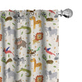 Ambesonne Cartoon Animal Window Curtains, Australian Fauna Silly Faces Savannah Lion Crocodile Repetitive Pattern, Lightweight D