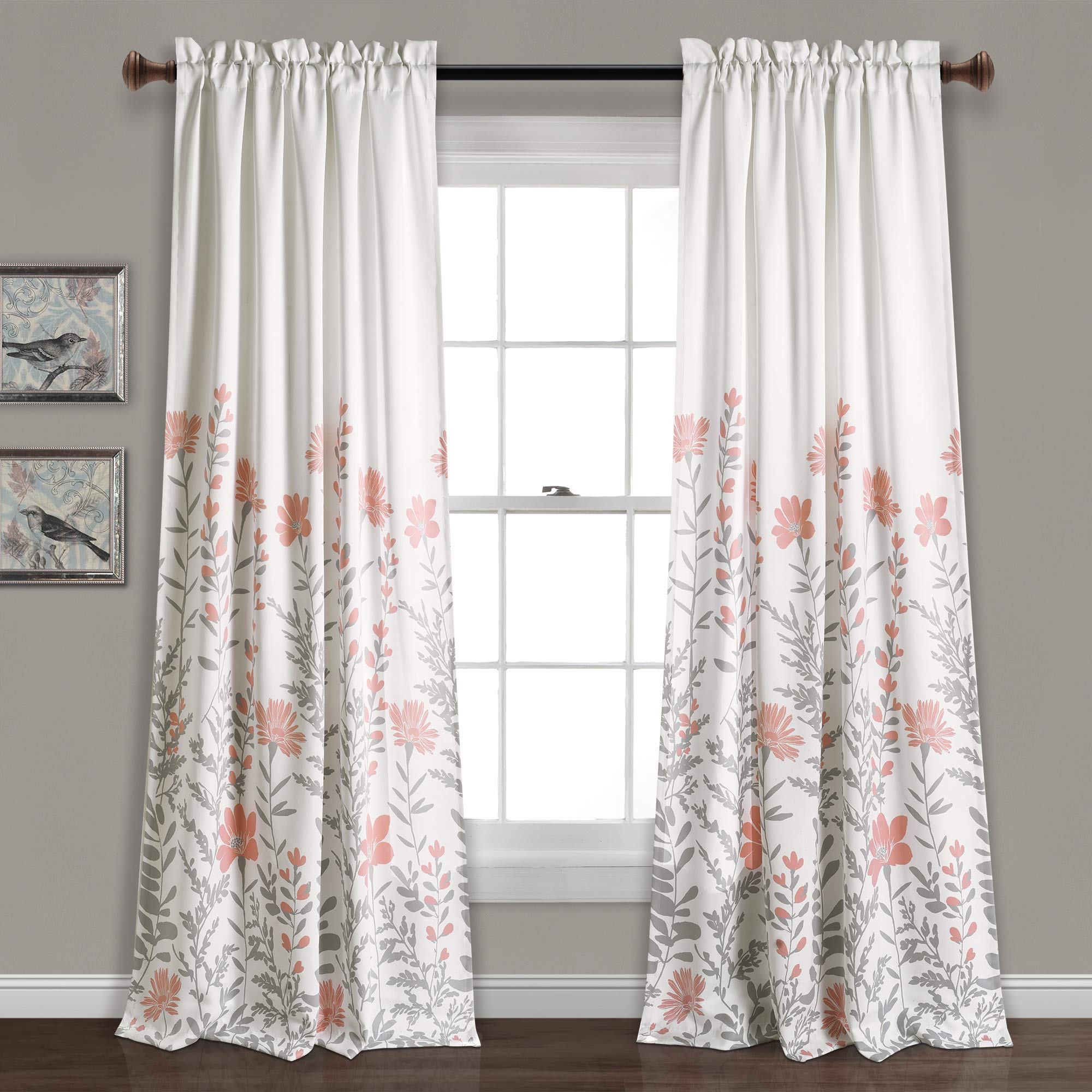 Lush Decor Aprile Light Filtering Window Curtain Panels, Pair, 52' W X 84' L, Blush - Floral Curtains - Pretty Pink Flower Pri
