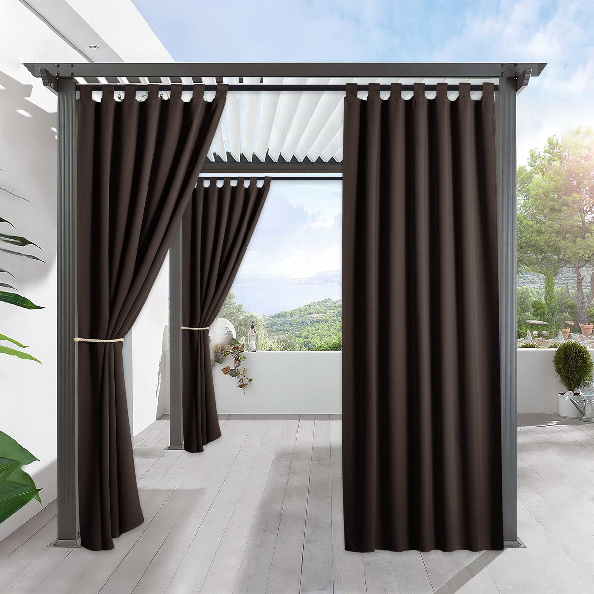 Ryb Home Patio Outdoor Curtains - Waterproof Blackout Privacy Porch Curtains Stain Resist Terrace Shade For Lawn & Garden Pergol