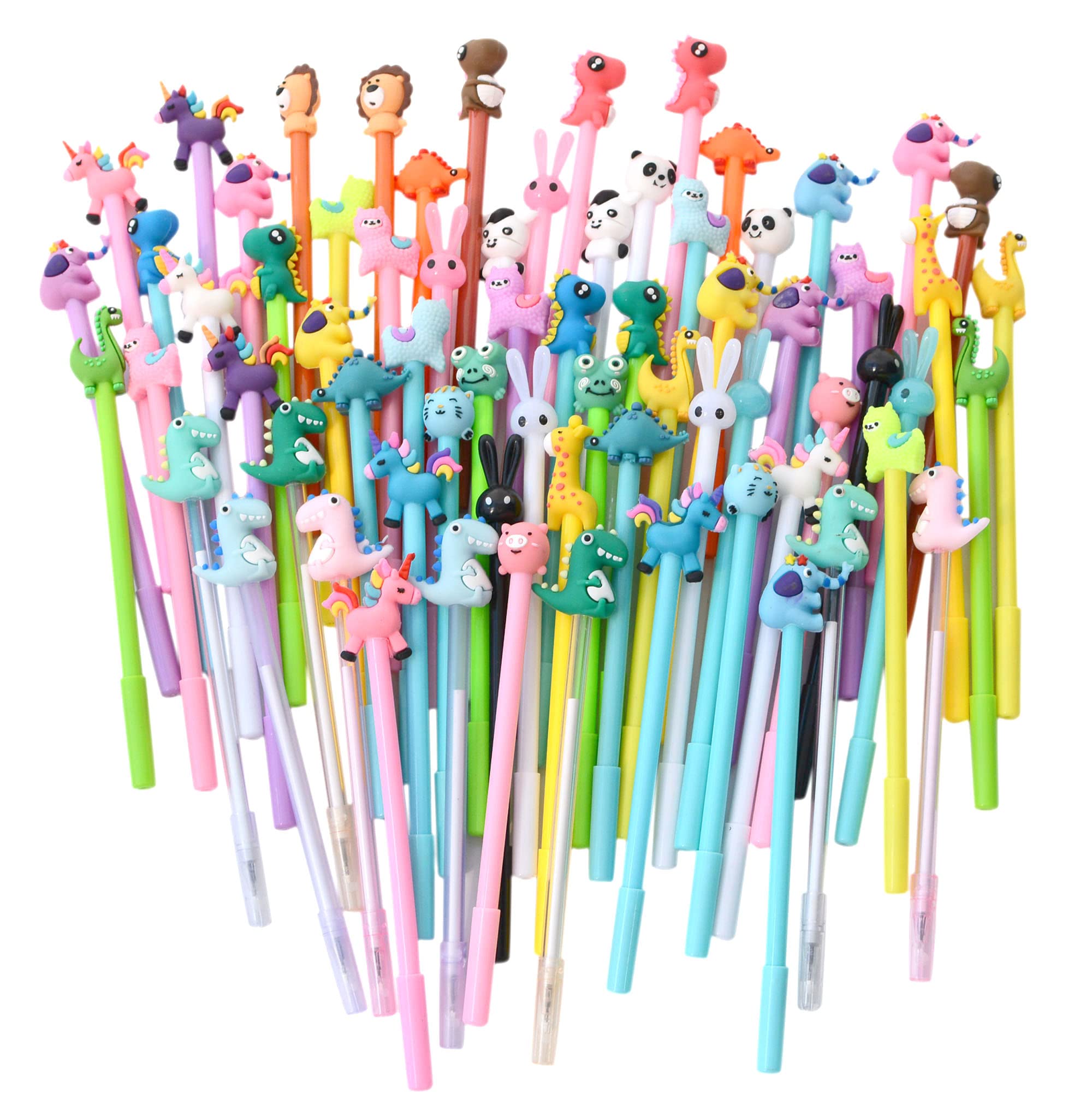 Yyaaloa 70Pcs Cute Novelty Gel Ink Pens Cartoon Animal 0.5 Mm Black Ink Pens Bulk For Kids Office School Supplies Christmas Part