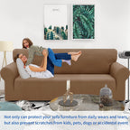 Znsayotx 1 Piece Jacquard Couch Covers For 3 Cushion Couch High Stretch Sofa Cover For Pets Dogs Anti Slip Extra Large Sofa Slipcovers Furniture Protector (X-Large,New Pattern Light Coffee)