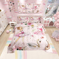 Manfei Ballet Dance Girl Pink Twin Size Comforter Set,Fantasy Dancing Dress Shoes Duvet Set Soft Bed Collection,Dreamy Swan Wate