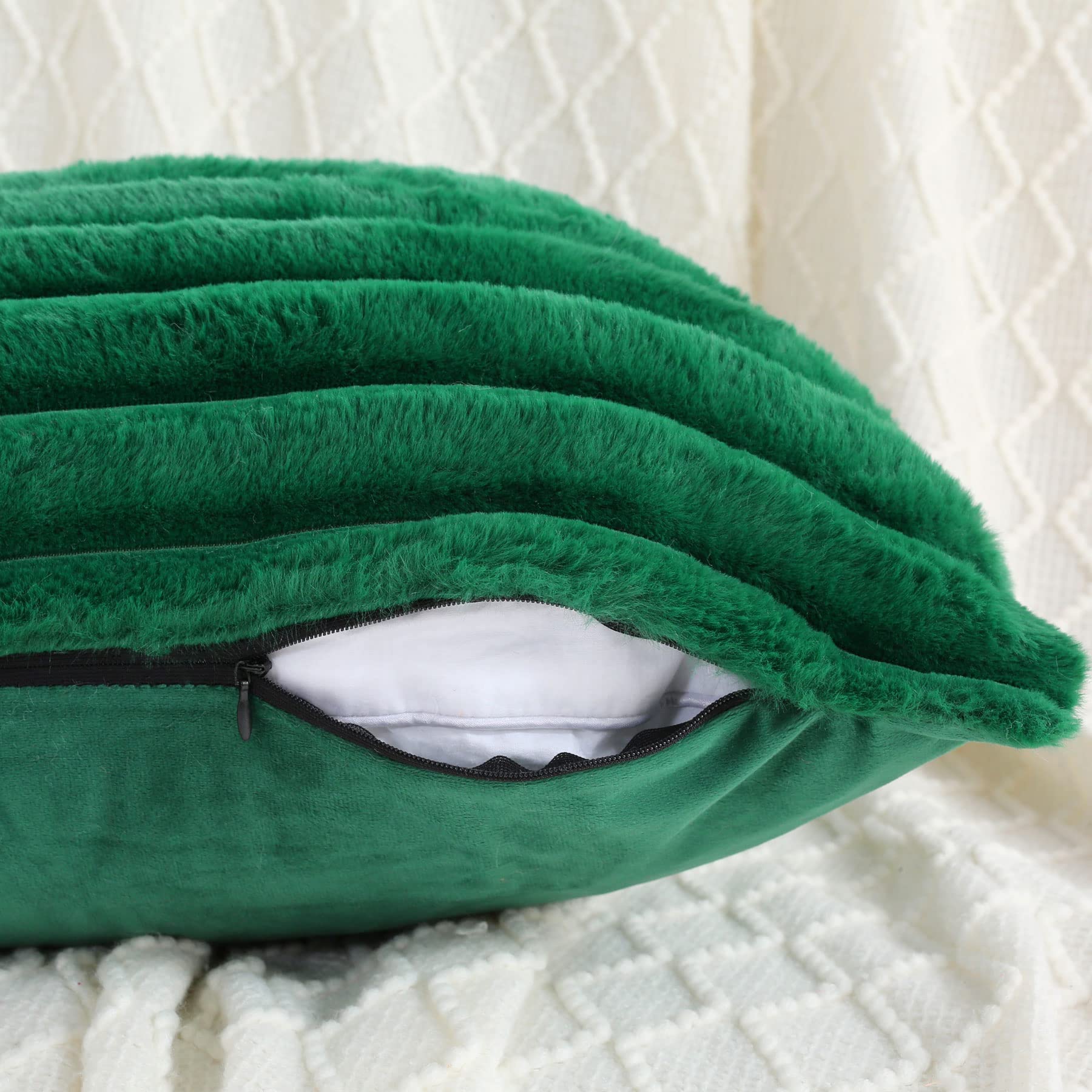 Futei Emerald Green Striped Decorative Throw Pillow Covers 16X16 Inch Set Of 2,Square Winter Decorations Couch Pillow Case,Soft