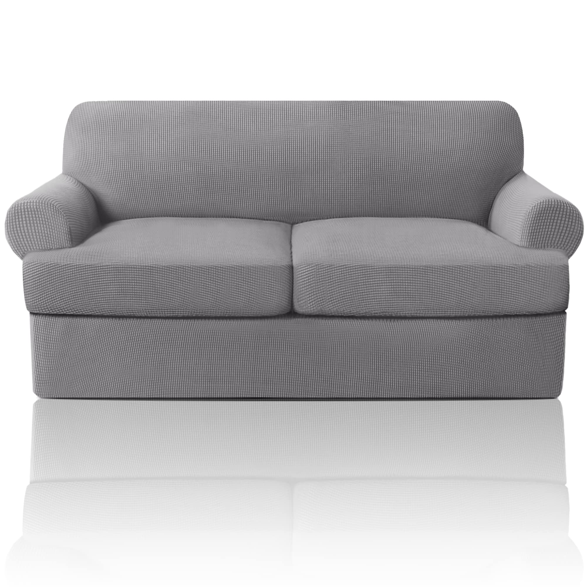 Princedeco T Cushion Loveseat Slipcover 3 Pieces Sofa Covers For T Cushion Sofa Stretch Sofa Covers For 2 Cushion Couch With 2 Individual T Cushion Shape Seat Covers Machine Washable, Dove
