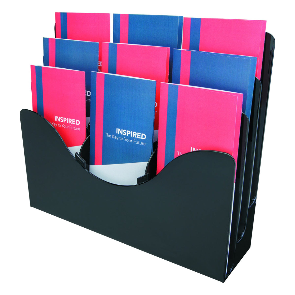 Deflecto 47634 Three-tier docuholder organizer with 6 removable dividers, black