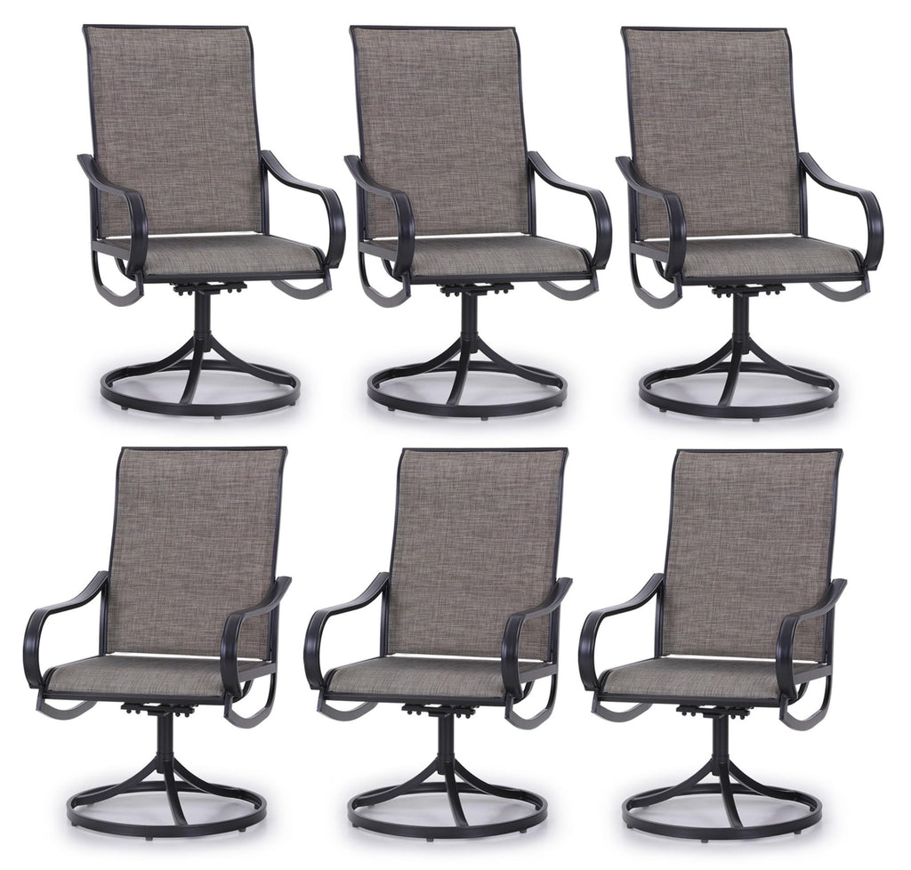 Phi Villa Patio Swivel Dining Chairs Set Of 6 Outdoor Metal Chair With Textilene Mesh Fabric, Patio Gentle Rocker Chair, Black Frame For Patio Deck Garden