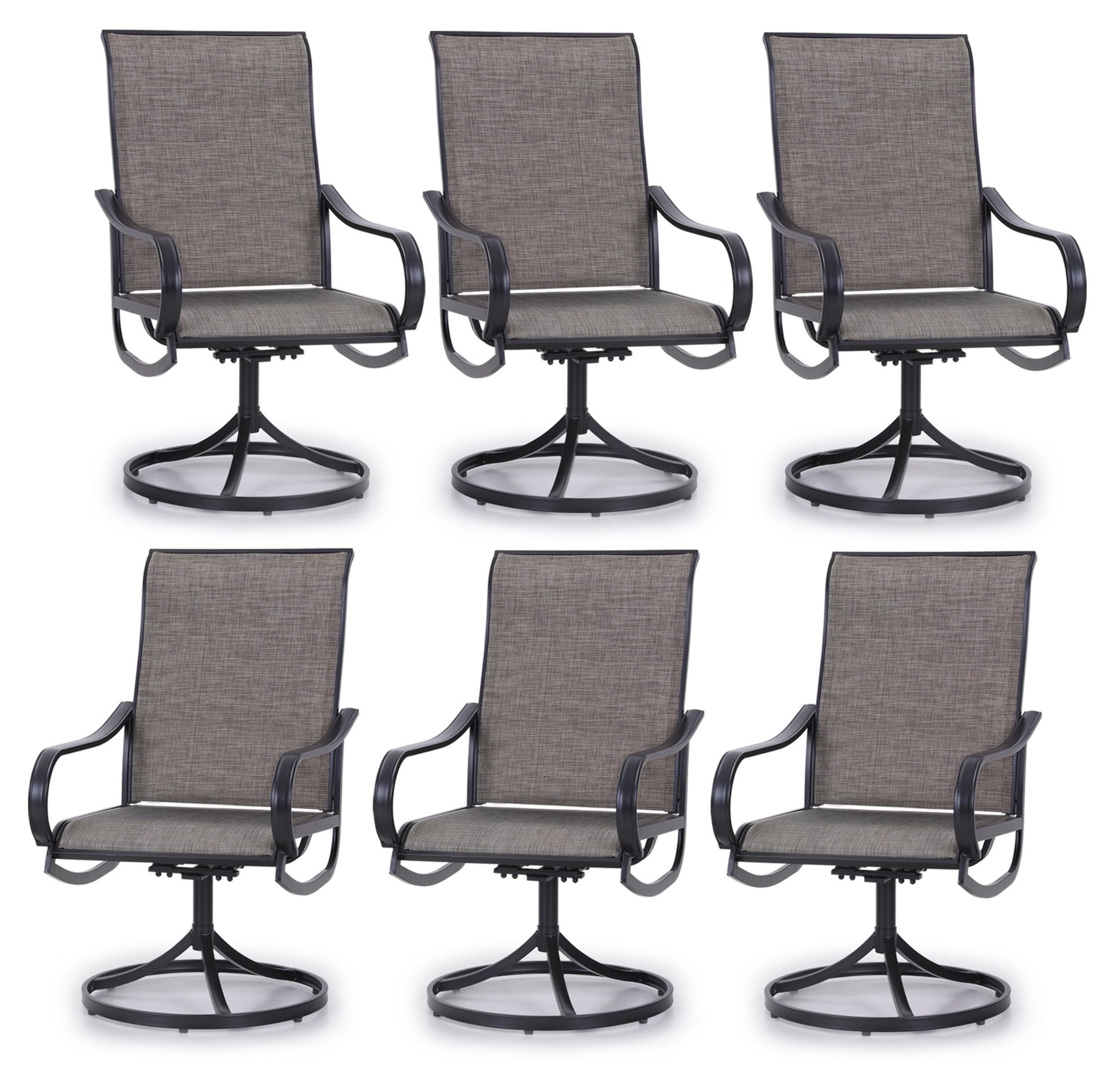 Phi Villa Patio Swivel Dining Chairs Set Of 6 Outdoor Metal Chair With Textilene Mesh Fabric, Patio Gentle Rocker Chair, Black Frame For Patio Deck Garden