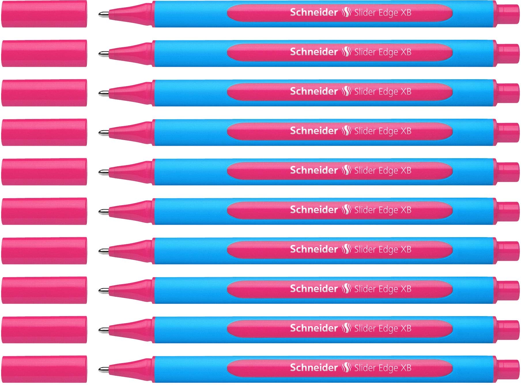 Schneider Slider Edge Xb (Extra Broad) Ballpoint Pen, 1.4 Mm, Light Blue Barrel, Pink, Box Of 10 Pens (152209)