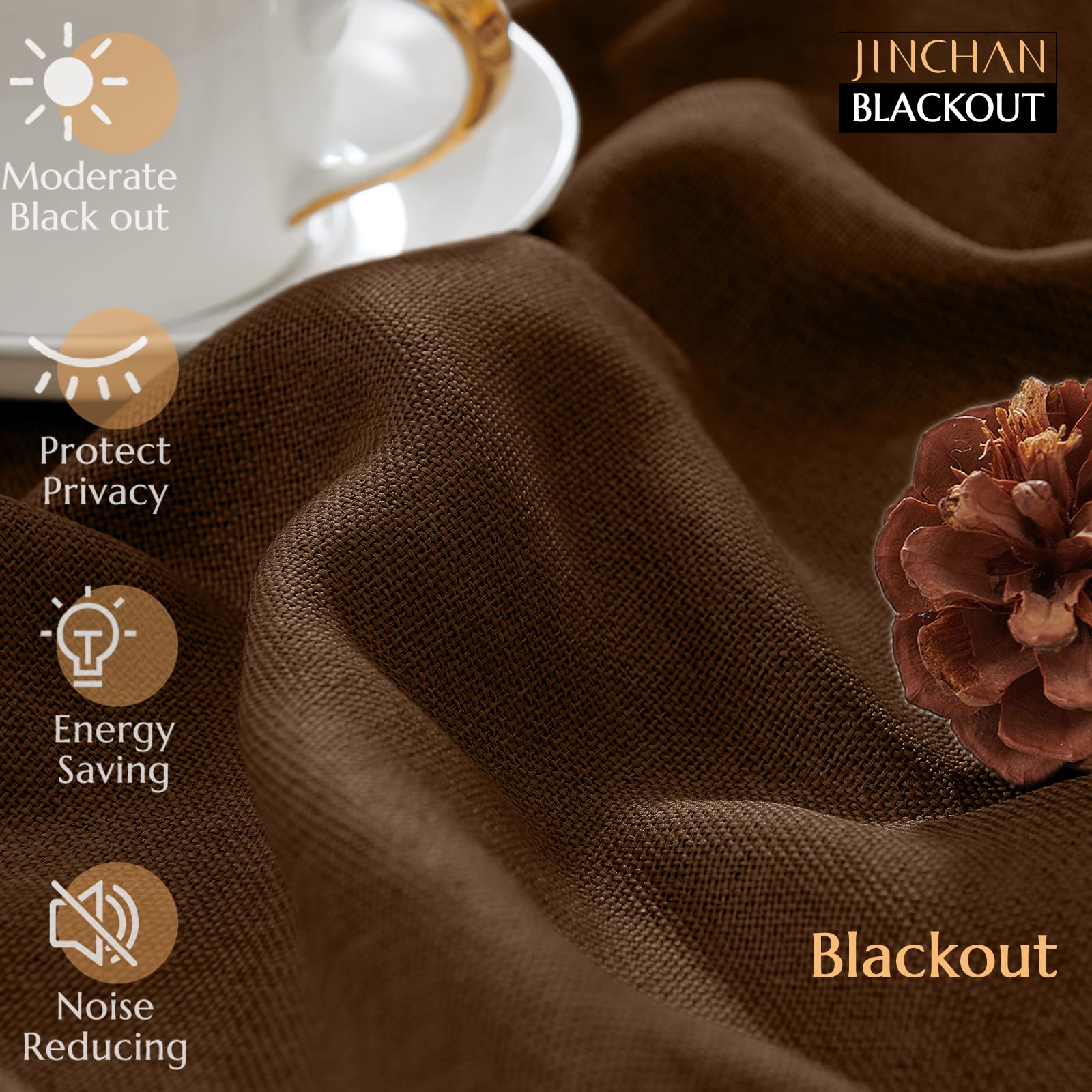 Jinchan Linen Textured Curtain 63 Inch Length For Living Room Room Darkening Thermal Insulated Grommet Top Window Drape For Bedroom 52X63 Brown 1 Panel