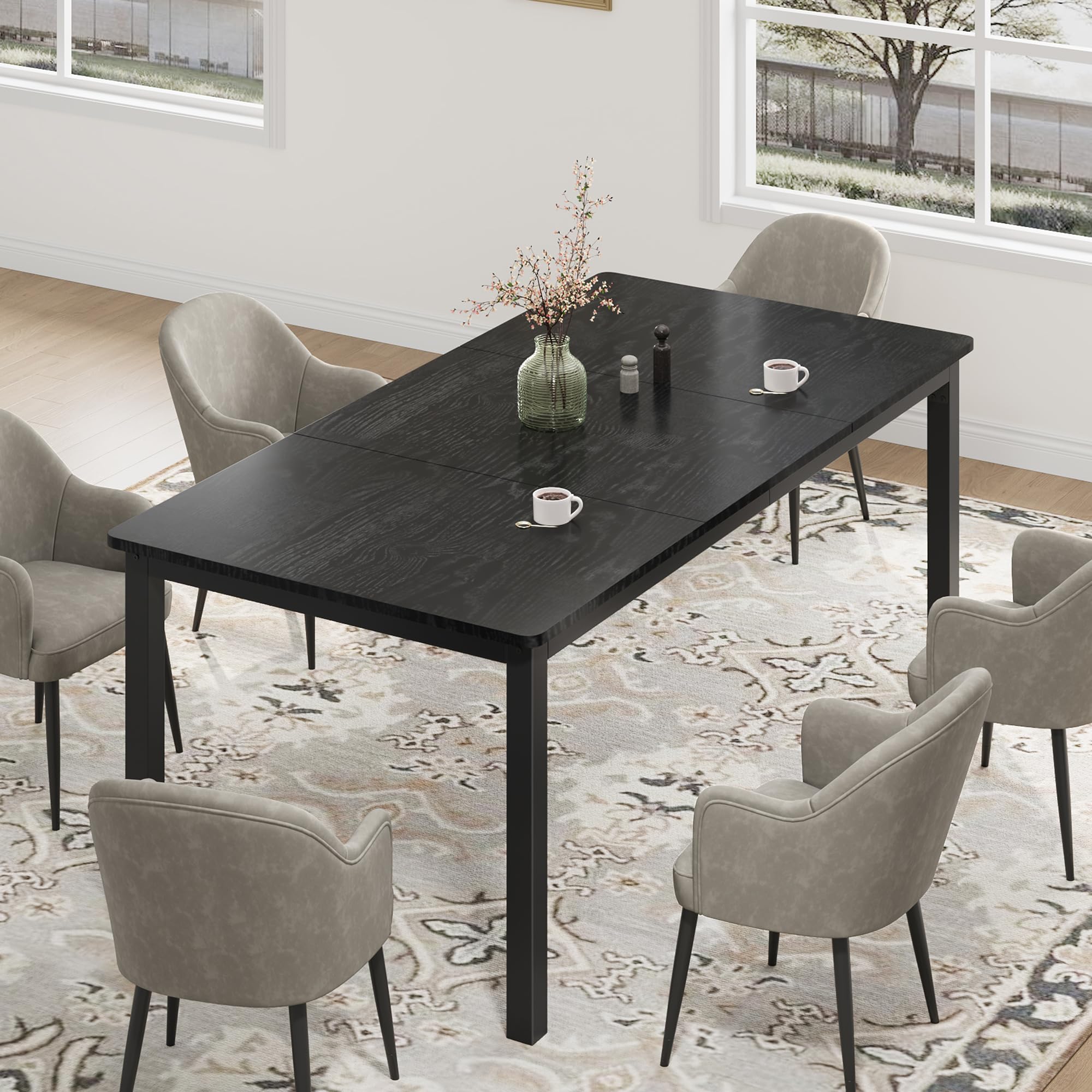 GarveeHome 78.7in Industrial Dining Table for 8, Wooden Long Dinner Table with Mortise Tenon Design, Kitchen Table with Sturdy M