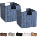 Vagusicc Wicker Storage Basket, Set of 2 Handwoven Paper Rope Collapsible Woven Baskets, 9 x 9 x 9 Cube Storage Bins with 